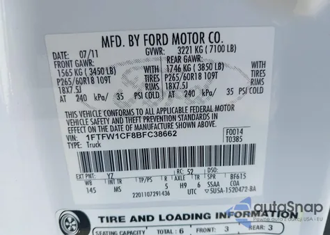 2011 Ford F-150 Xlt from USA, damaged, VIN 1FTFW1CF8BFC38662